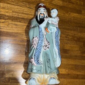 Vintage Chinese Porcelain Famille Rose Fu Lu Shou Figurine 10” Tall